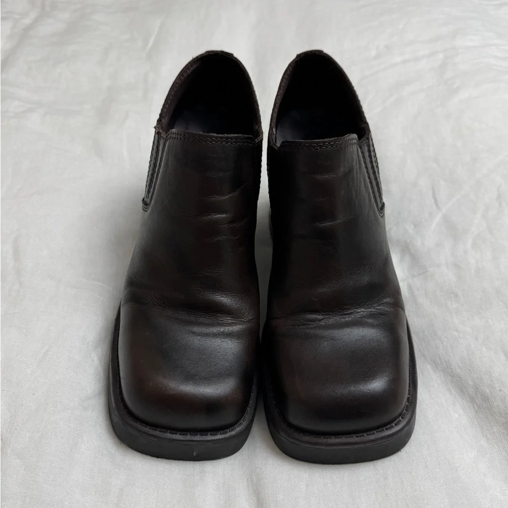 Vintage Y2K 2000s MIA Chunky Platform Chocolate Brown Leather Boots Size 10